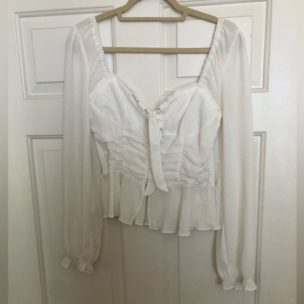 Forever 21 White Ruched Peplum Blouse